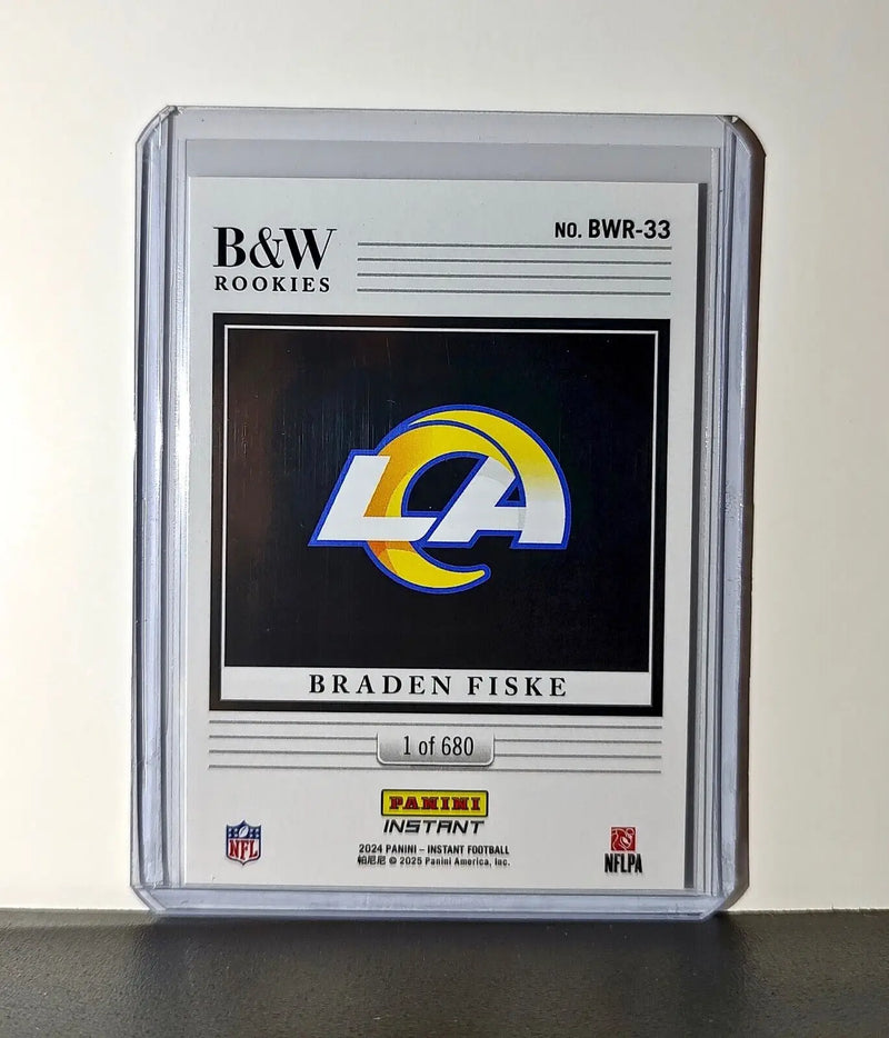 Braden Fiske 2024 Panini NFL #33 Black & White Rookies Card LA Rams 1 of 680