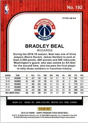 Bradley Beal - 2019-20 Hoops Premium Stock - #192 - Prizms Silver Basketball - Basketball Card Single