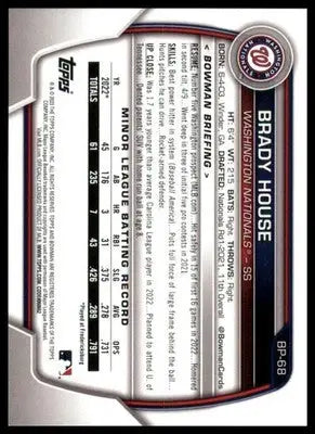 Brady House 2023 Bowman Prospects #BP-68 Washington Nationals - Baseball Card Single