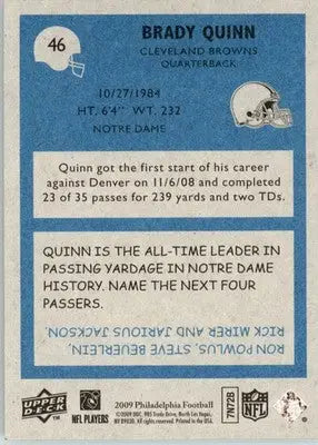 Brady Quinn - 2009 Philadelphia - #46 - Football - Football Card Single