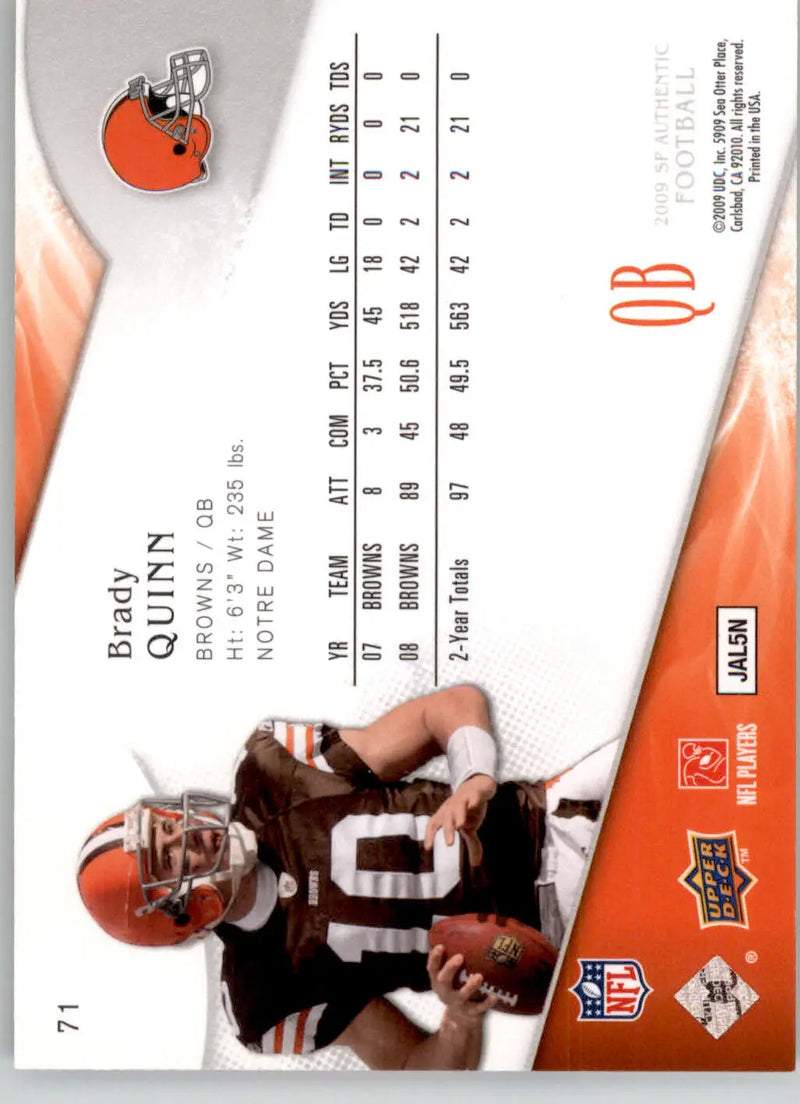 Brady Quinn - 2009 SP Authentic - #71 - Football - Football Card Single