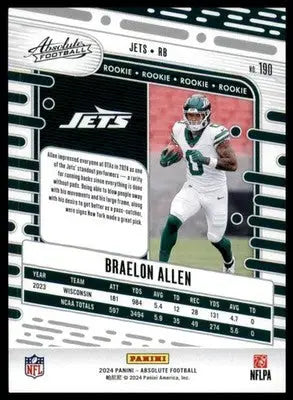 Braelon Allen Rookie 2024 Panini Absolute Retail #190 New York Jets