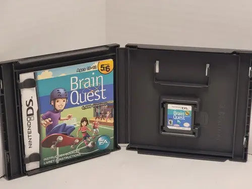 Open Nintendo DS Brain Quest game case with Brain Quest cartridge and manual