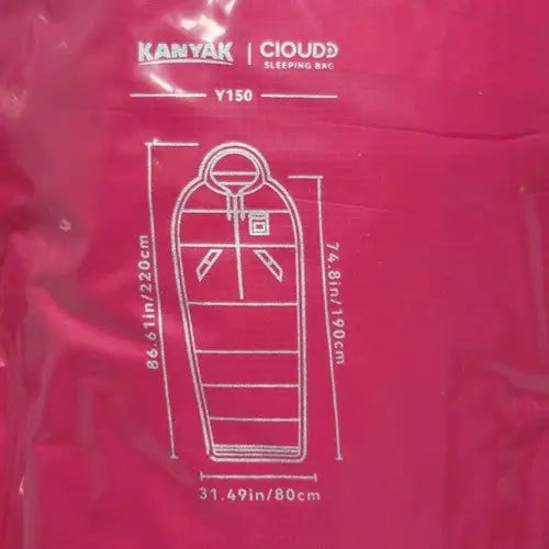 Red Kanyak Cloud Sleeping Bag with dimensions Y150 74 x 31 inches for outdoor camping