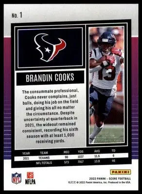 Brandin Cooks 2022 Score #1 Houston Texans - Football Card Single
