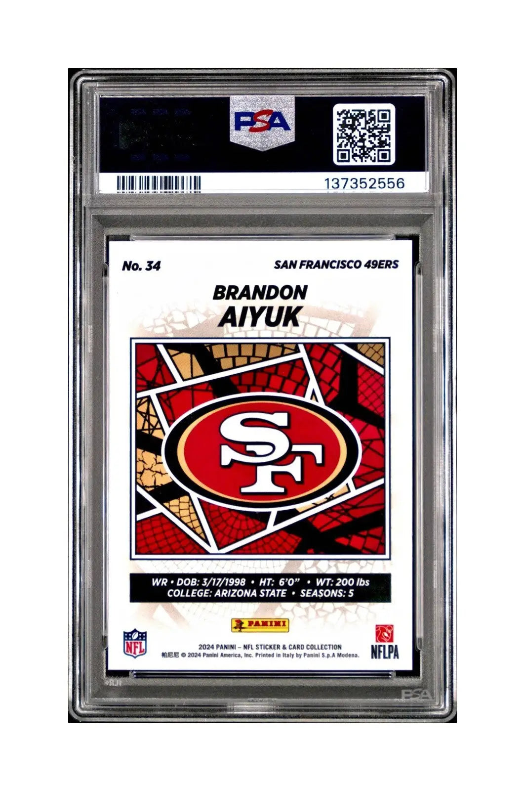 Brandon Aiyuk 2024 Panini Sticker Collection 006/010 #34 Gold Foil PSA 9 Mint - Football Card Single