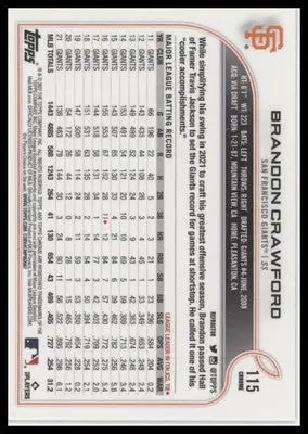 Brandon Crawford 2022 Topps Chrome #115 San Francisco Giants - Baseball Card Single