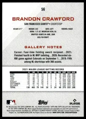 Brandon Crawford 2022 Topps Gallery #56 San Francisco Giants - Baseball Card Single