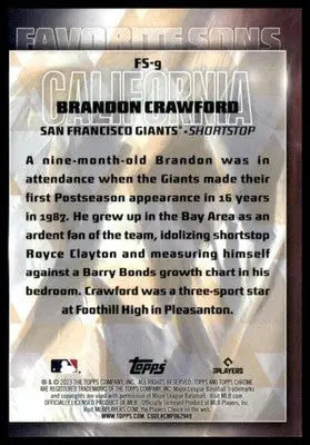 Brandon Crawford 2023 Topps Favorite Sons #FS-9 San Francisco Giants - Baseball Card Single
