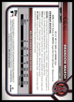 Brandon Marsh Rookie 2022 Bowman #81 Los Angeles Angels - Baseball Card Single