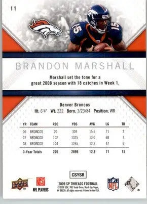 Brandon Marshall - 2009 SP Threads - #11 - Football - Football Card Single