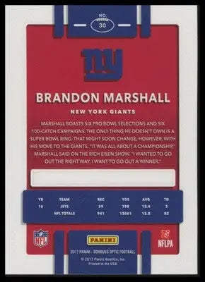 Brandon Marshall 2017 Donruss Optic #30 New York Giants