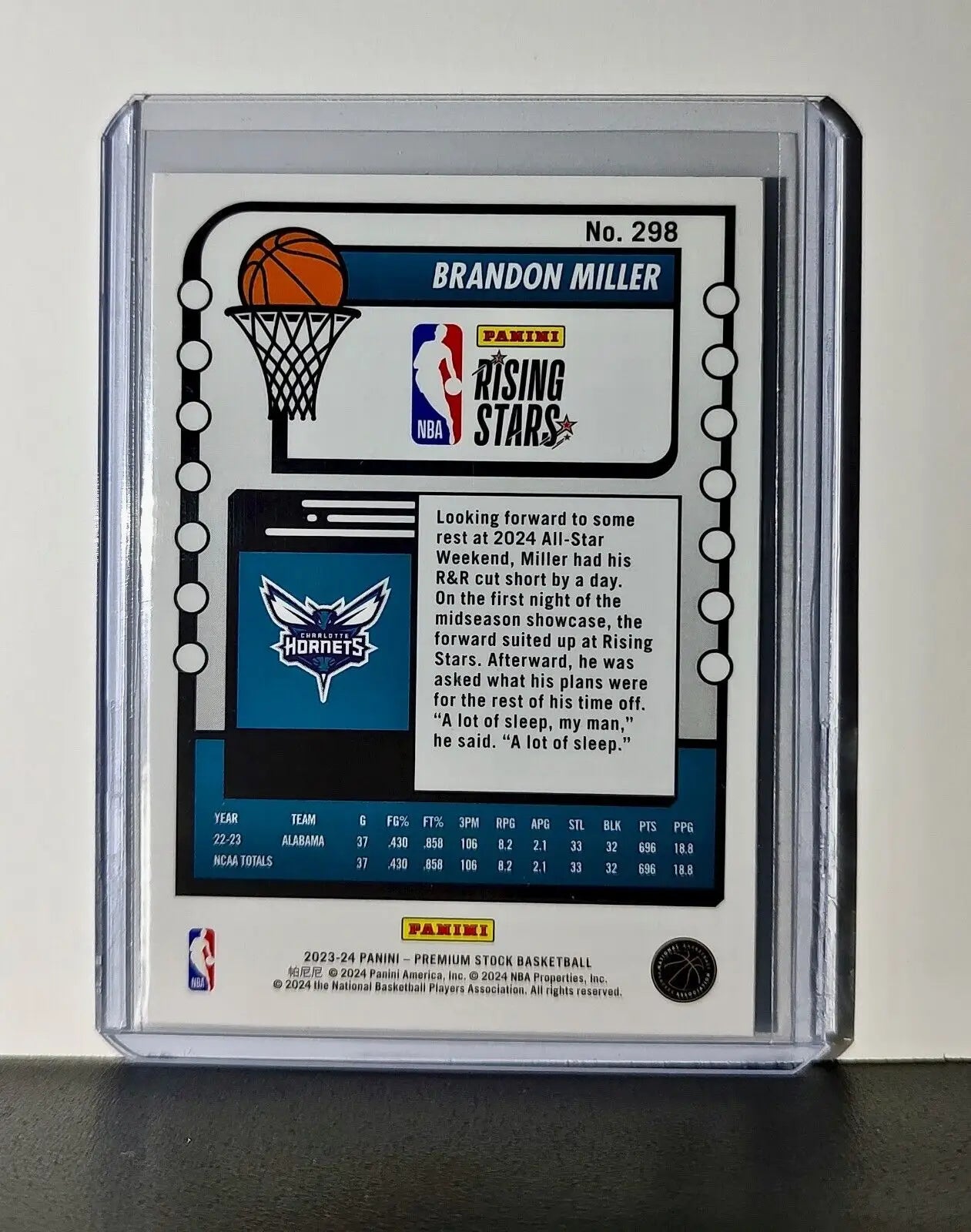 Brandon Miller 2023-24 Panini Premium NBA Hoops Rising Stars #298 Rookie Card - Basketball Card Single