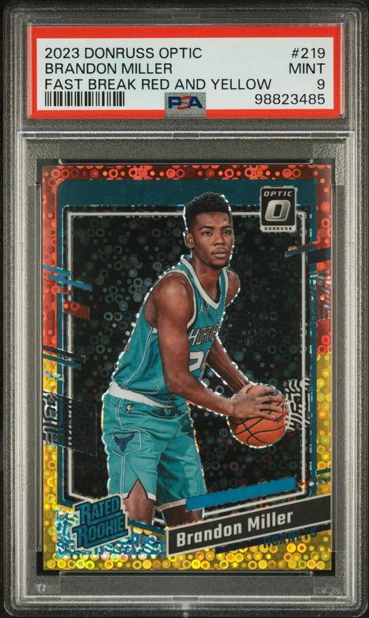 Brandon Miller 2023 Donruss Optic Rookie #219 Red/Yellow Fast Break #2/7 PSA 9 Mint - Basketball Card Single