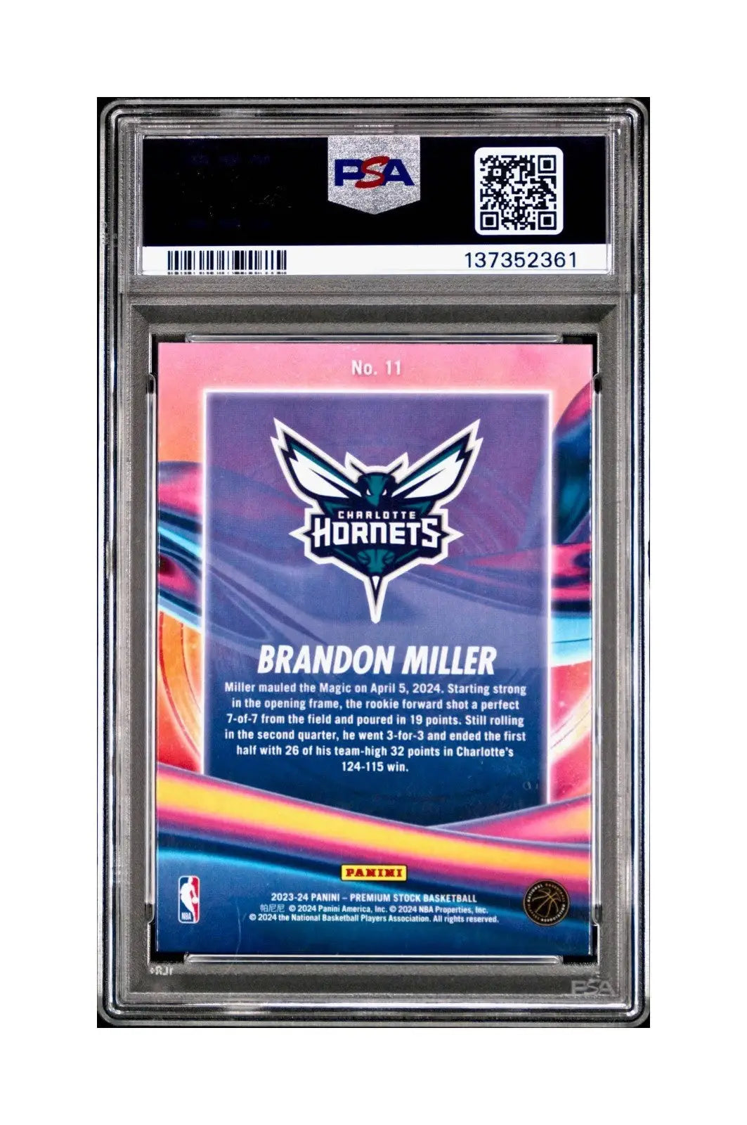 Brandon Miller 2023 Panini Hoops Premium Anti Gravity #11 PSA 10 Gem Mint