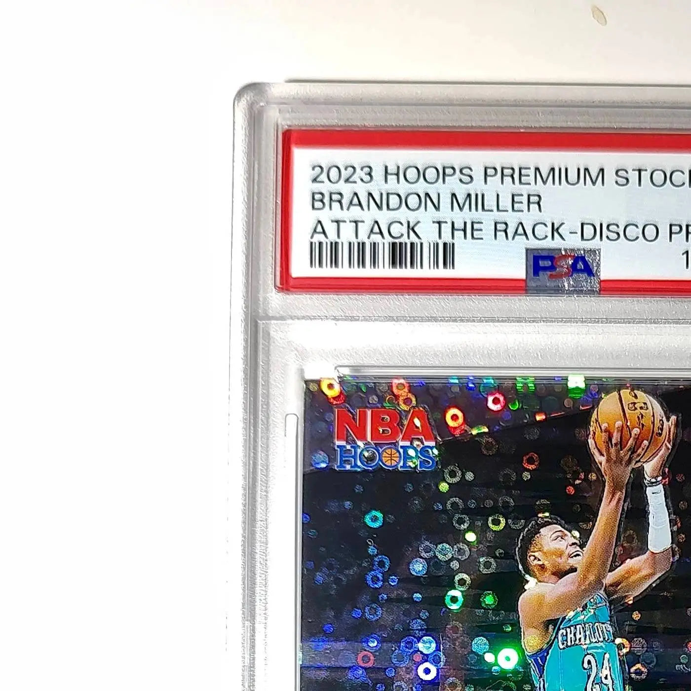 Brandon Miller 2023 Panini Hoops Premium Attack the Rack #10 Disco Prizm PSA 10