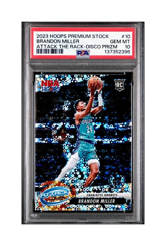 Brandon Miller 2023 Panini Hoops Premium Attack the Rack #10 Disco Prizm PSA 10 - Basketball Card Single