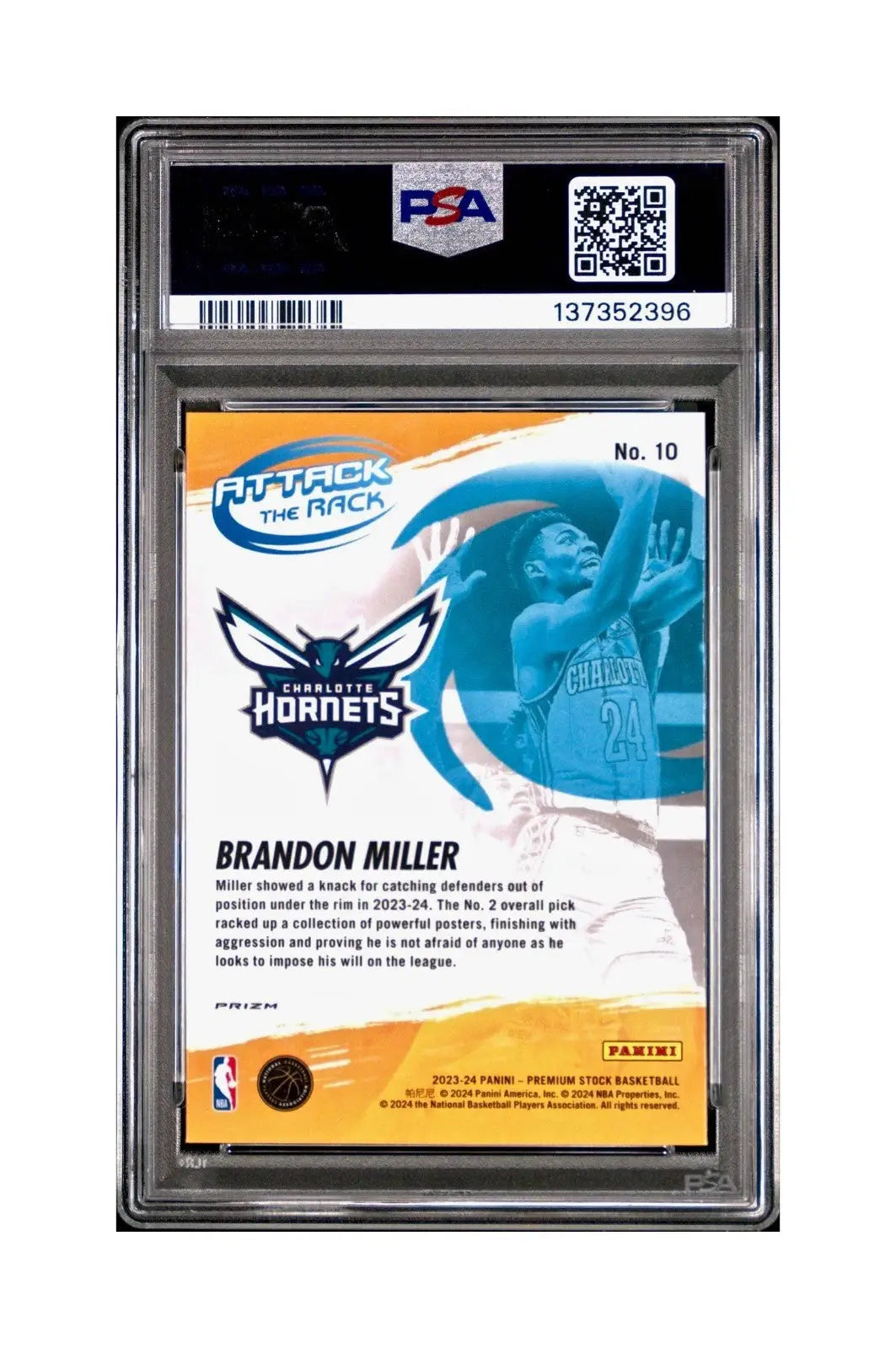 Brandon Miller 2023 Panini Hoops Premium Attack the Rack #10 Disco Prizm PSA 10