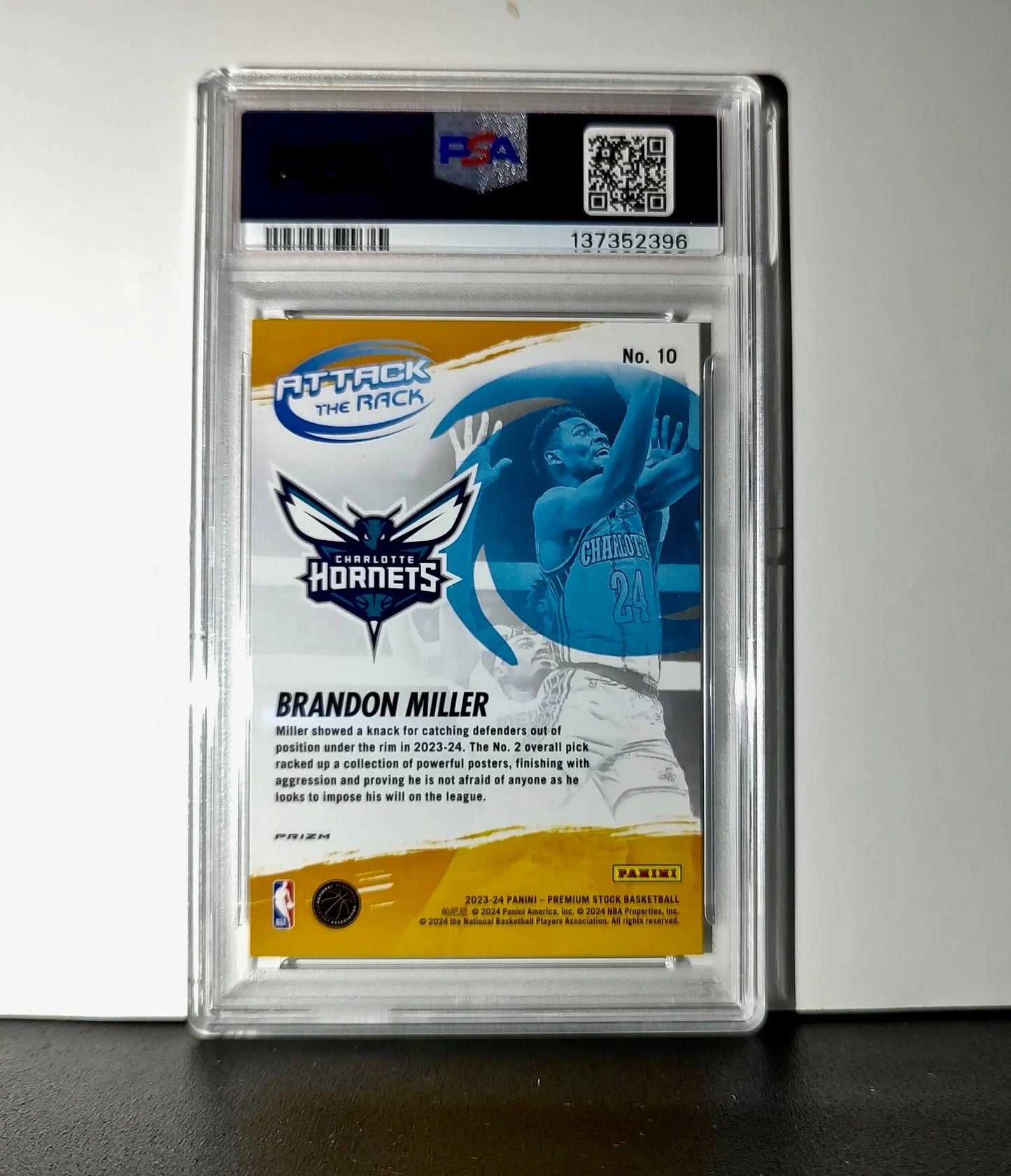 Brandon Miller 2023 Panini Hoops Premium Attack the Rack #10 Disco Prizm PSA 10