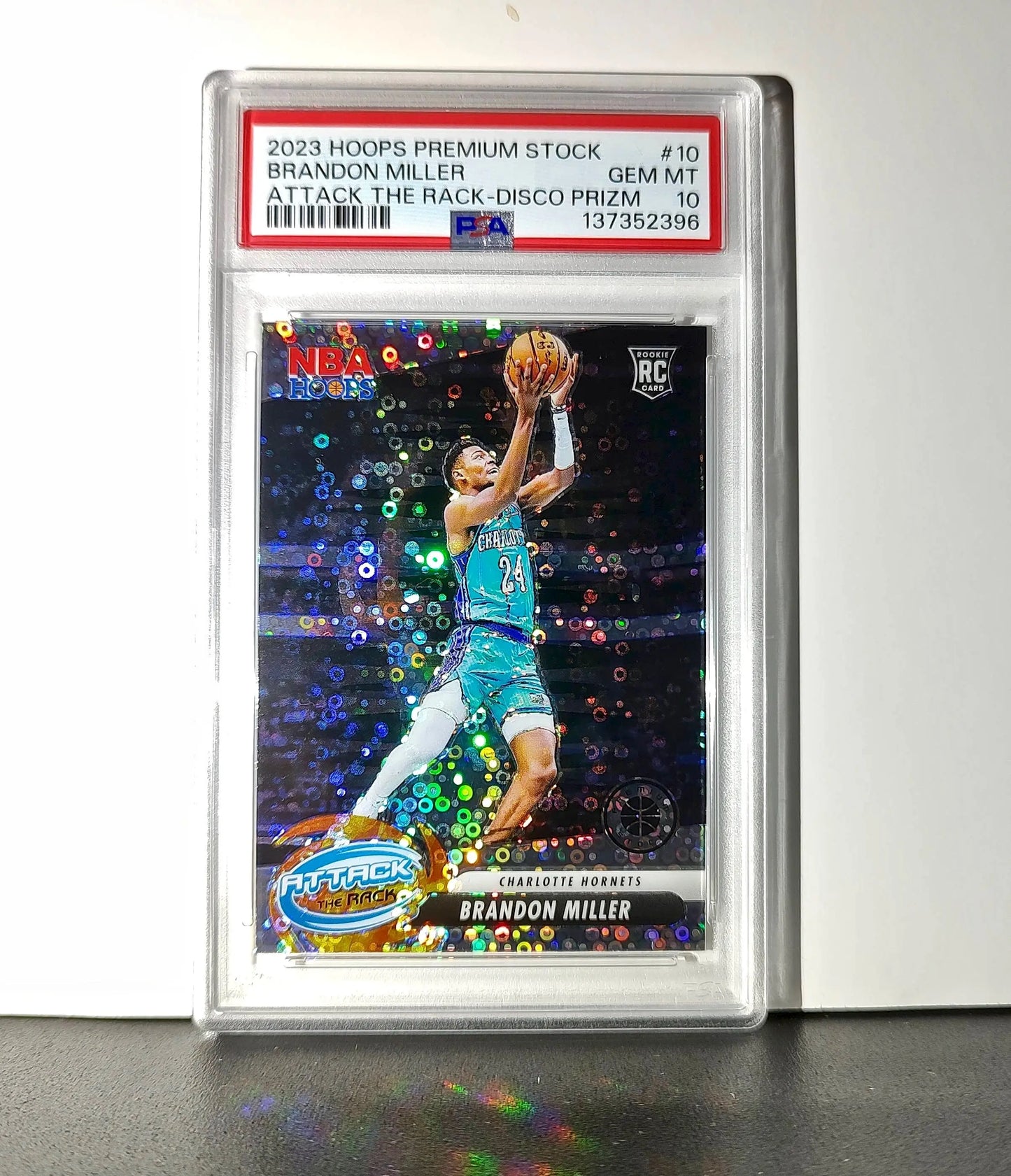 Brandon Miller 2023 Panini Hoops Premium Attack the Rack #10 Disco Prizm PSA 10