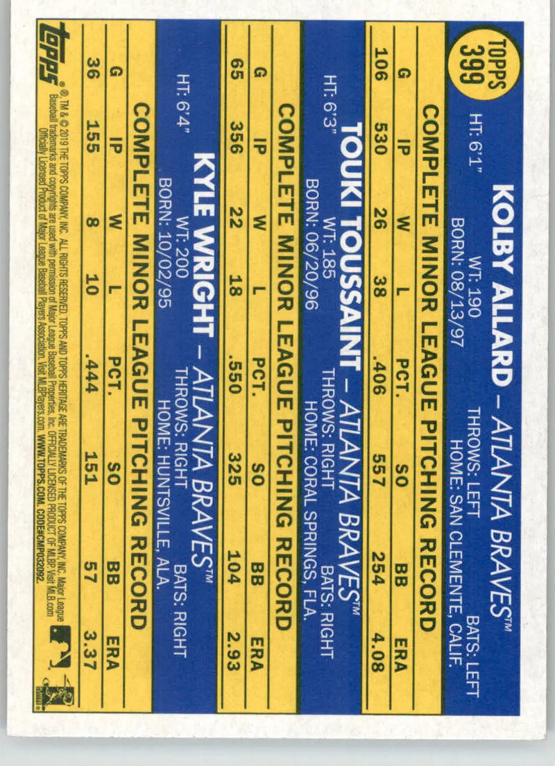 Braves 2019 Rookie Stars - 2019 Topps Heritage - #399 - Rookie Baseball