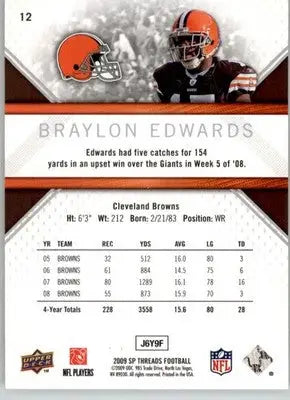 Braylon Edwards - 2009 SP Threads - #12 - Football - Football Card Single