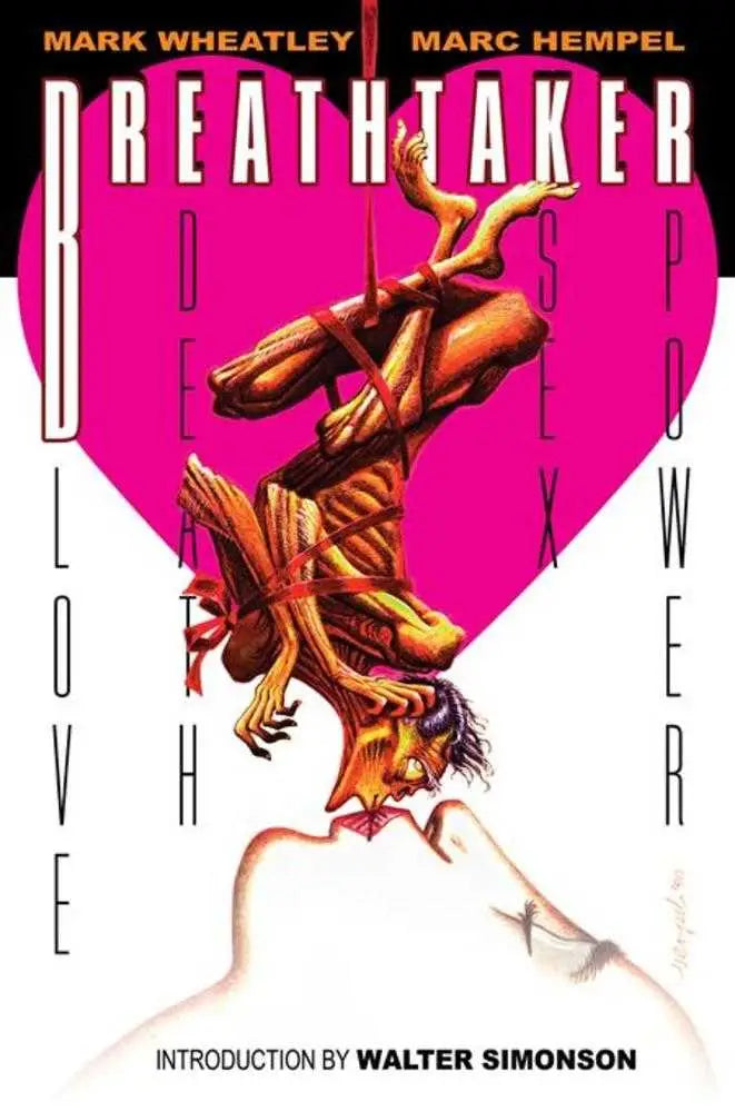 Comic book cover with pink heart graphic and bound figure from Chase Darrow Breathtaker Collection Hardcover