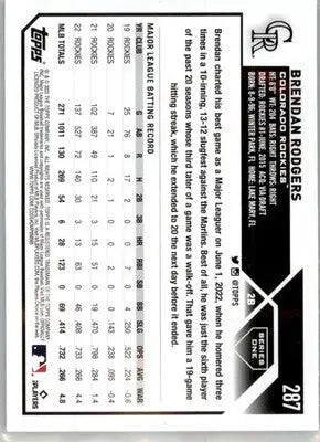 Brendan Rodgers - 2023 Topps - #287 - Baseball - Baseball Card Single