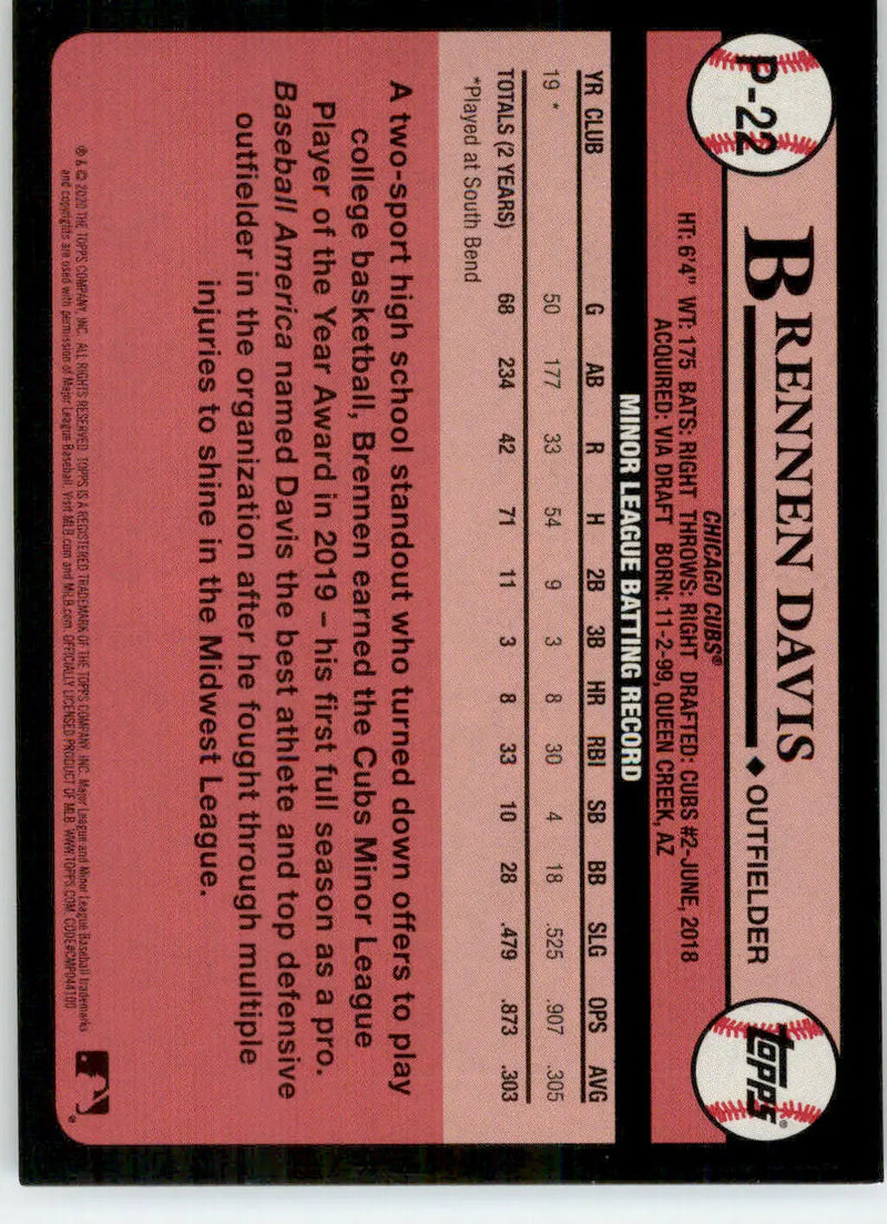 Brennen Davis - 2020 Topps Update - #P-22 - Prospects Baseball - Baseball Card Single