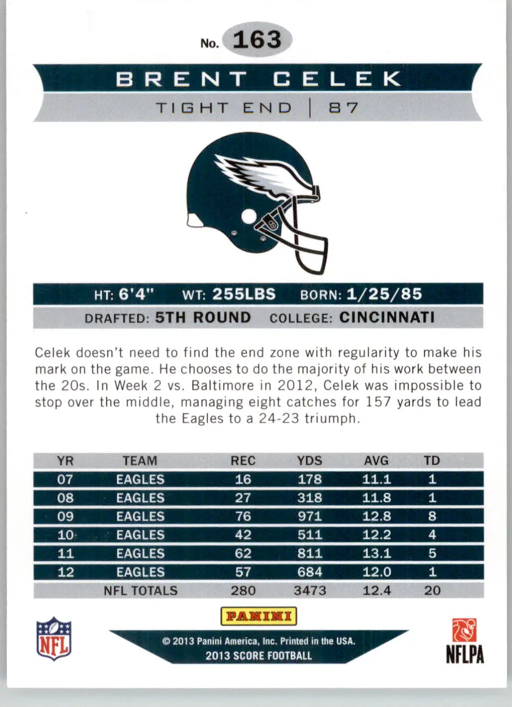 Brent Celek - 2013 Score - #163 - Football - Football Card Single