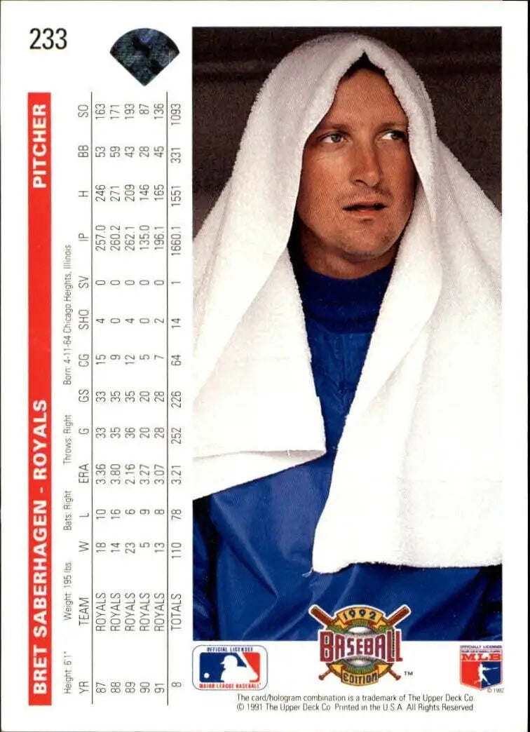 Bret Saberhagen 1992 Upper Deck MLB #233 Baseball Card Kansas City Royals - Baseball Card Single
