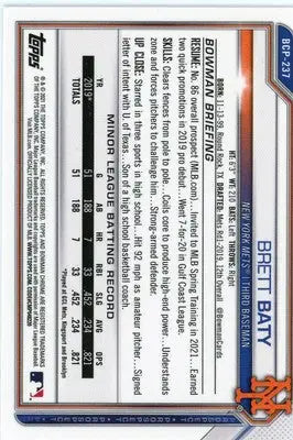 Brett Baty 2021 Bowman Chrome Prospects Mojo Refractor #BCP-237 New York Mets - Baseball Card Single