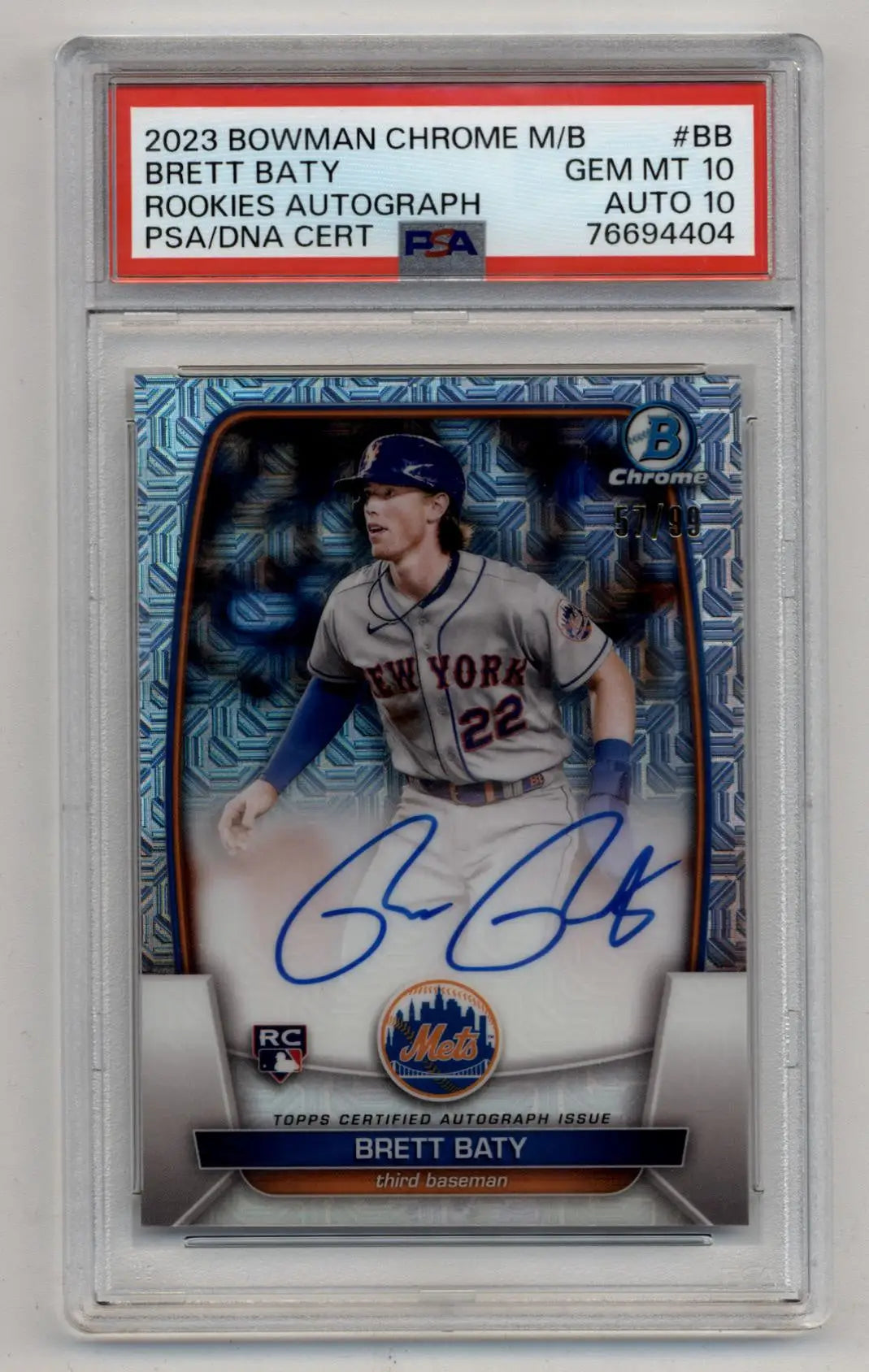 Brett Baty 2023 Bowman Chrome Mega Box Rookie Auto 57/99 PSA 10 Gem Mint 10 Auto - Baseball Card Box