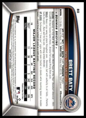 Brett Baty Rookie 2023 Bowman #80 New York Mets - Baseball Card Single
