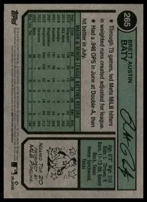 Brett Baty Rookie 2023 Topps Heritage #265 New York Mets - Baseball Card Single