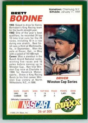 Brett Bodine - 1993 Maxx - #26 - Racing - Racing Card Single
