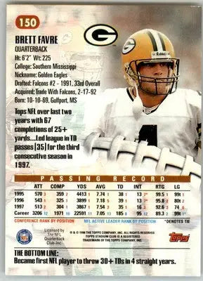 Brett Favre - 1998 Stadium Club - #150 - Football - Football Card Single