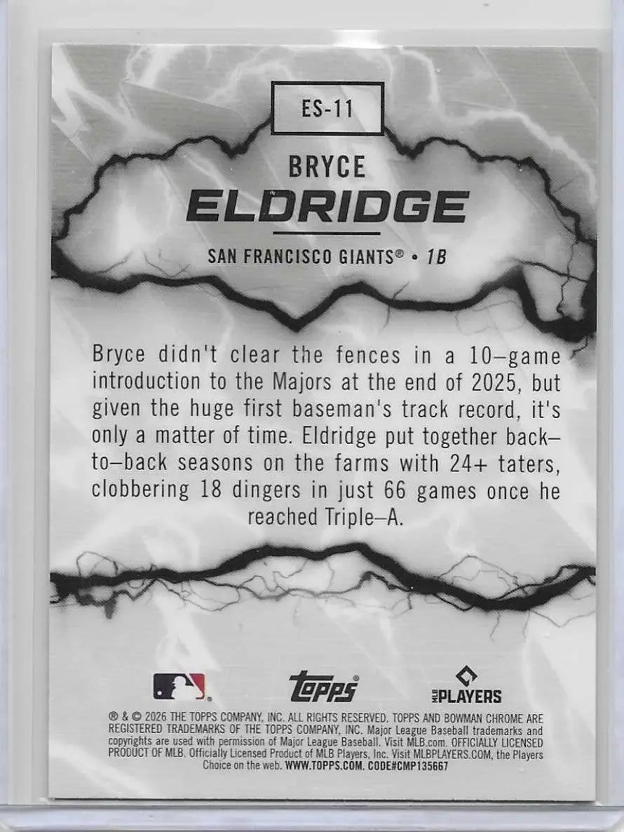 Brian Eldridge 2026 Bowman Chrome Baseball #FS-11 Electric Sluggers (1307) - Baseball Card Single