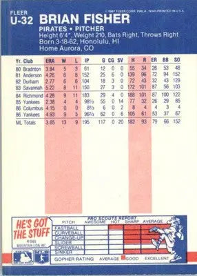 Brian Fisher - 1987 Fleer Update - #U-32 - Baseball - Baseball Card Single