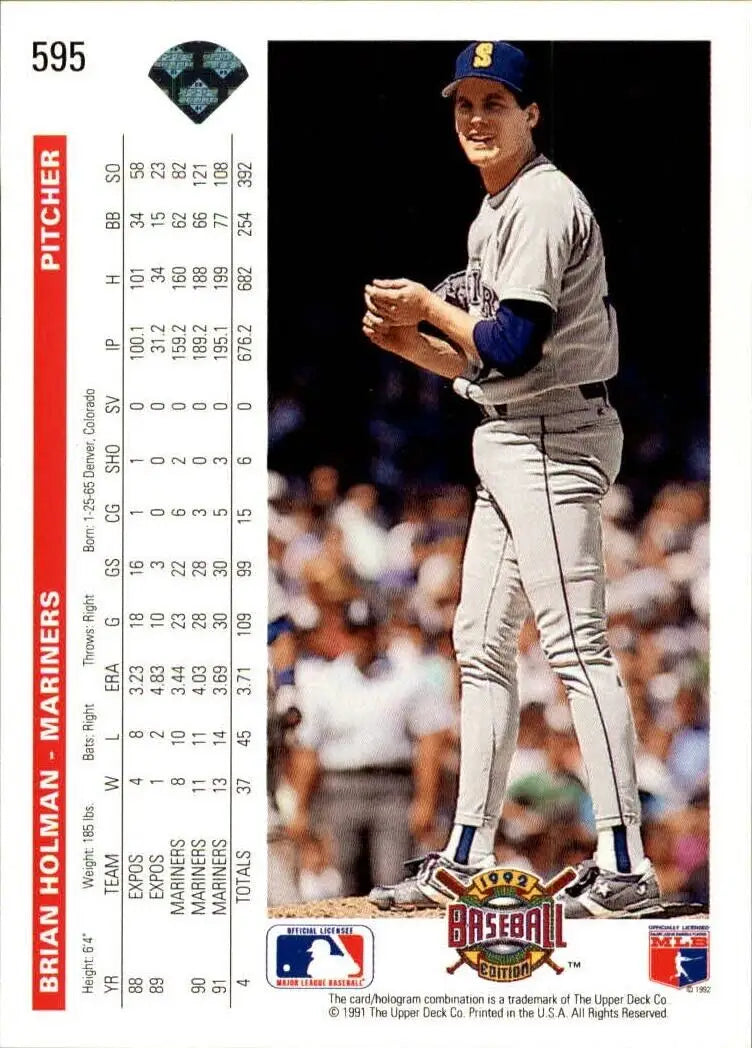 Brian Holman 1992 Upper Deck MLB #595 Baseball Card Seattle Mariners - Baseball Card Single