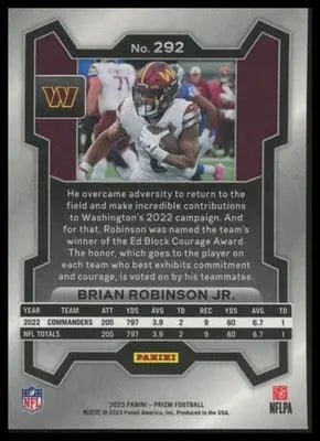 Brian Robinson Jr. 2023 Panini Prizm #292 Washington Commanders