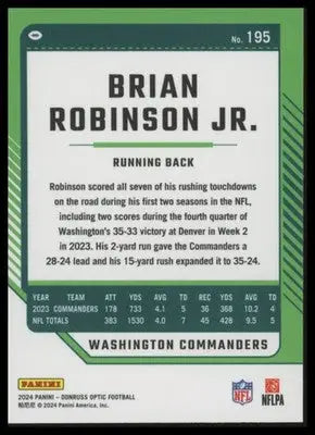 Brian Robinson Jr. 2024 Donruss Optic #195 Washington Commanders
