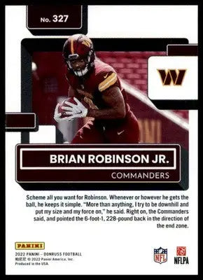 Brian Robinson Jr. Rookie 2022 Donruss #327 Washington Commanders - Football Card Single