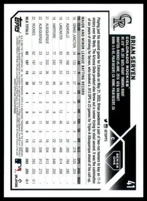 Brian Serven Rookie 2023 Topps #41 Colorado Rockies - Baseball Card Single
