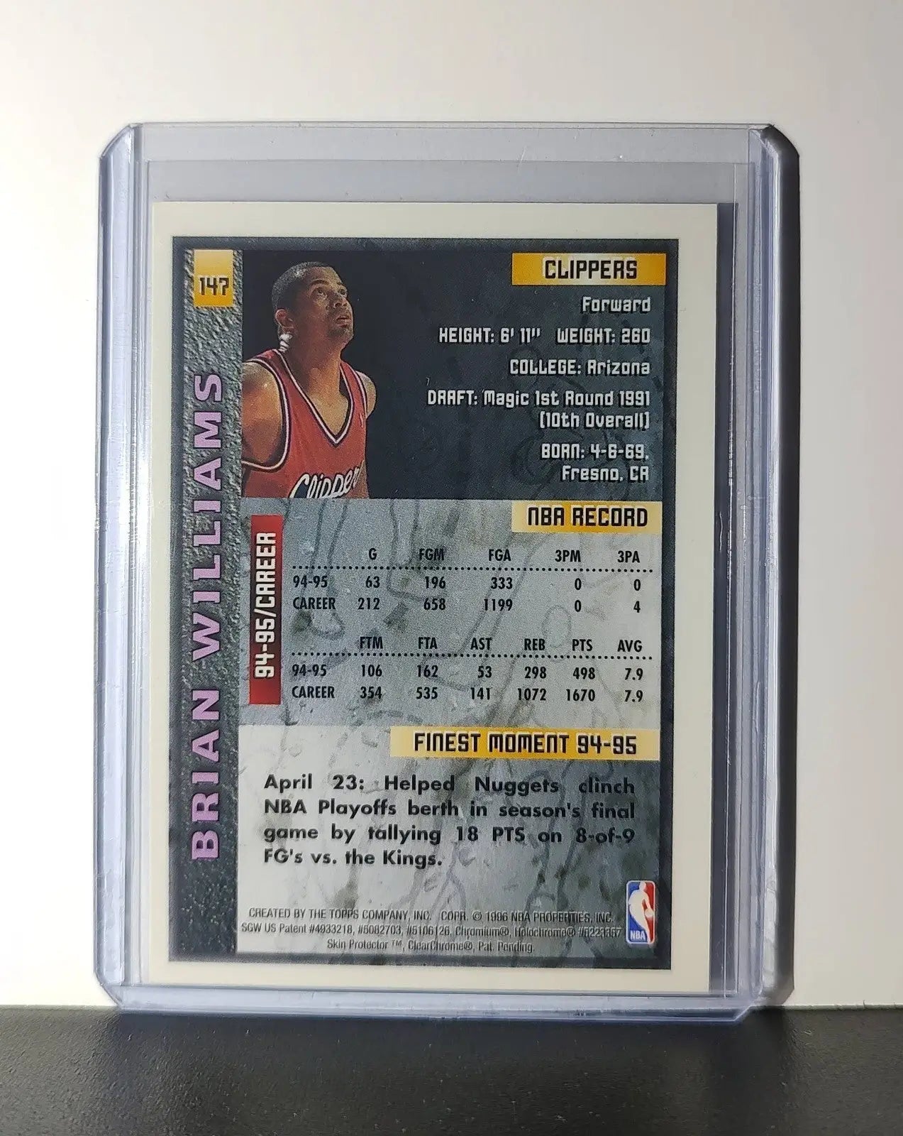 Brian Williams 1995-96 Topps Finest NBA #147 Card Clippers