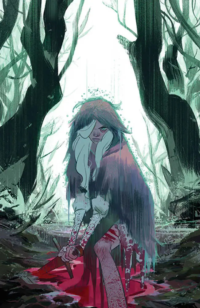 Ghostly figure in red liquid in misty forest, part of Briar #1 Unlockable Variant Garcia