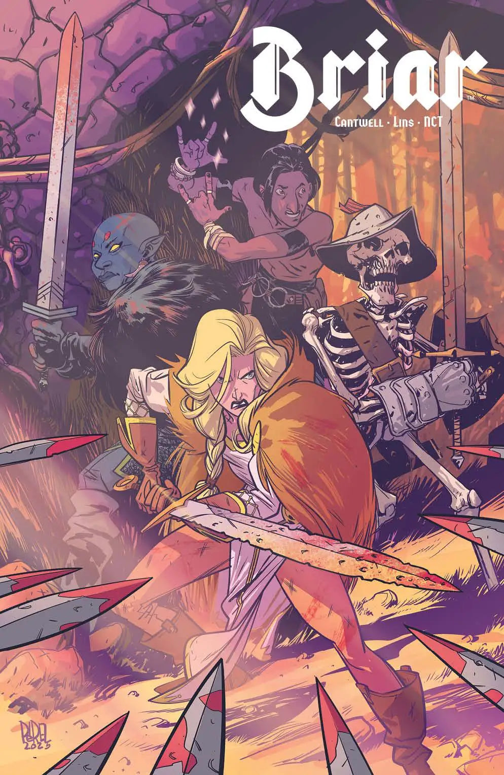 Briar #5 Cover D features a warrior battling skeletal enemies in stunning artwork