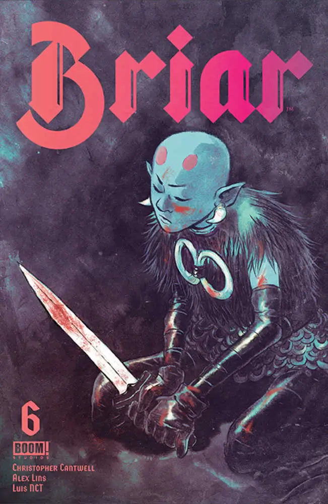 Briar #6 Cover A Lins features a blue-skinned warrior with a bloody knife, ideal for trading cards