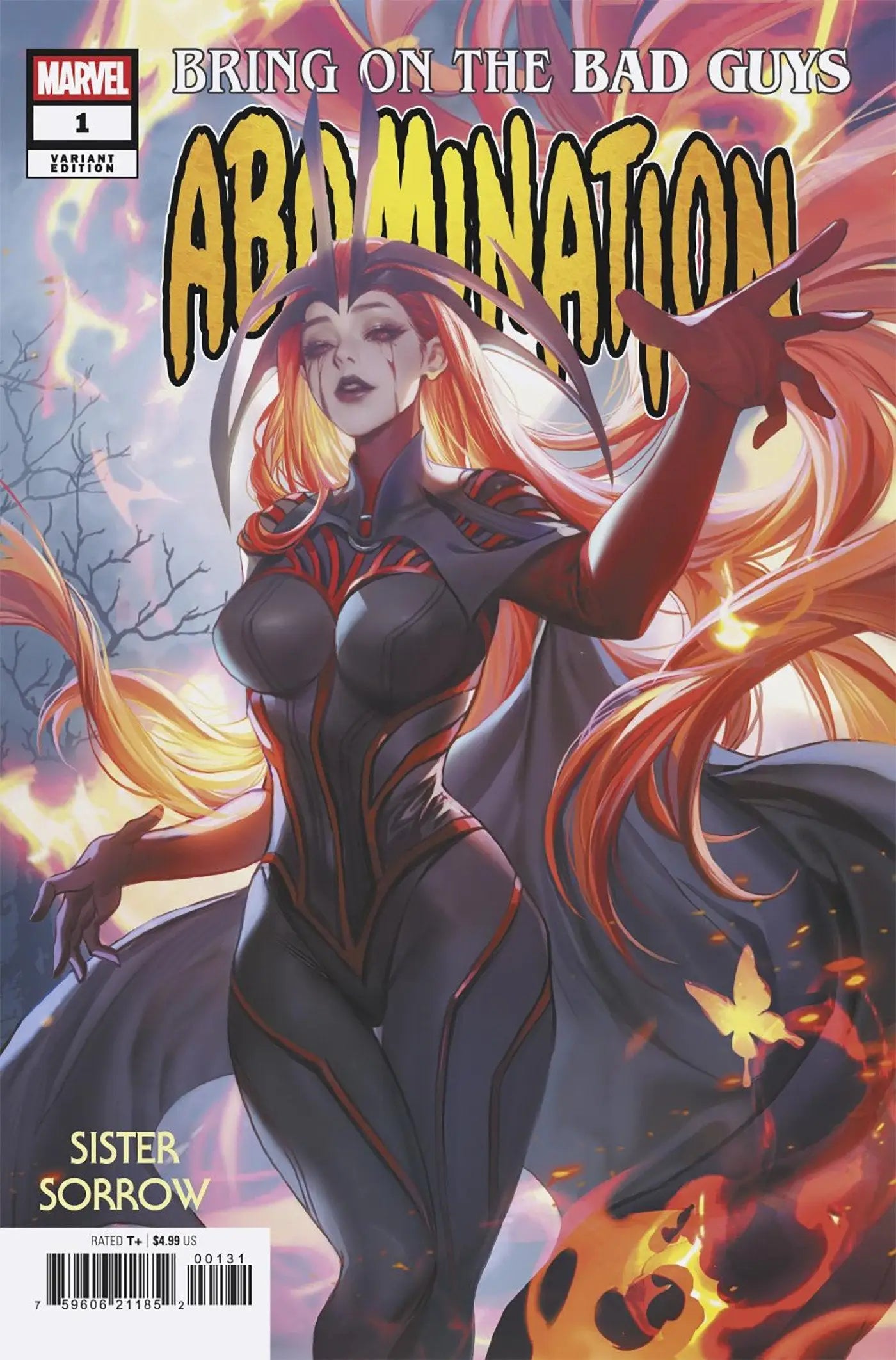 Comic book featuring female character with fiery effects from Bring On The Bad Guys Abomination series