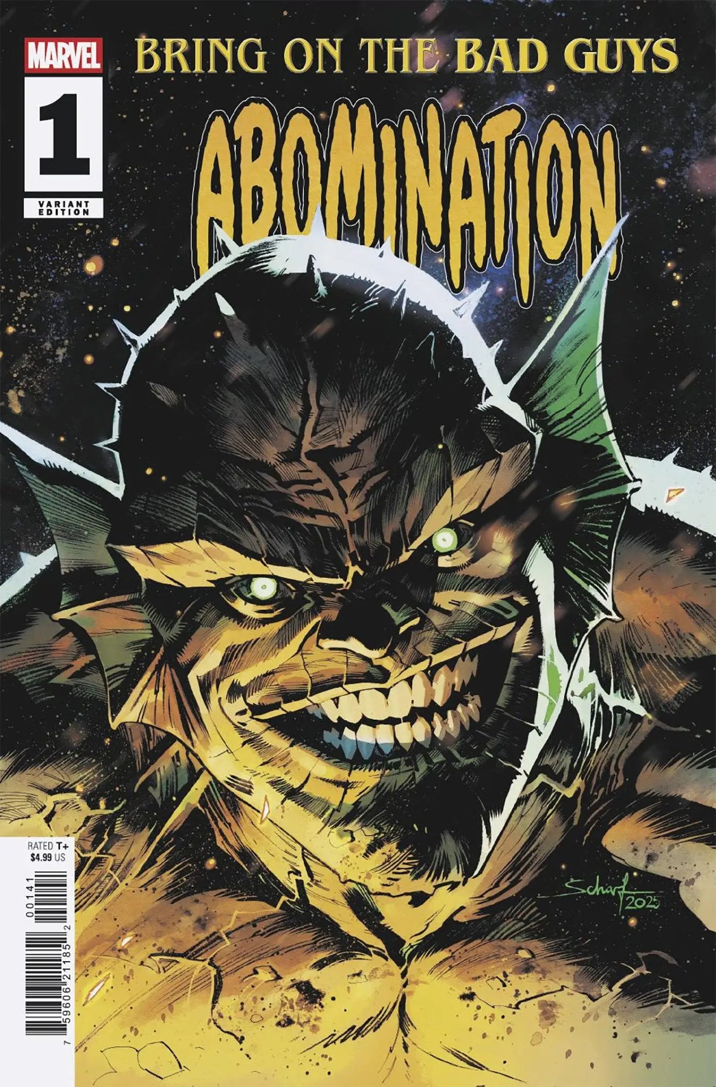 Comic book cover featuring Abomination from Bring On The Bad Guys Abomination Jonas Scharf Variant